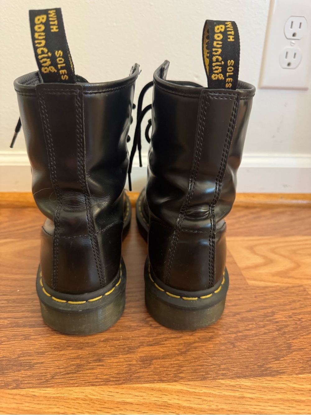 Dr. Martens Black Leather Lace-Up Boots with Yellow Stitching - Picture 5 of 5